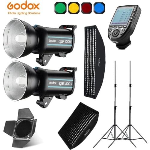 Godox QS400II 2PCS 400Ws Photo Studio Flash Lighting,Softbox,XPRO Trigger,280cm Light Stand,Flash built-in Receivers,Barn Door