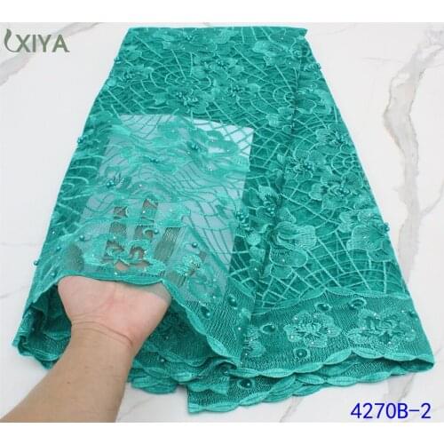 Hot Sale African Lace Fabric Nigerian Net Lace with Beads Embroidery French Tulle Lace Fabric for Wedding Party APW4270B