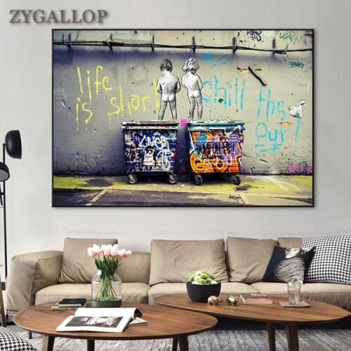 Banksy-Graffiti Art Posters and Prints Abstract Canvas Painting Two Child Graffiti Wall Paintings Home Bar Decoration Pictures