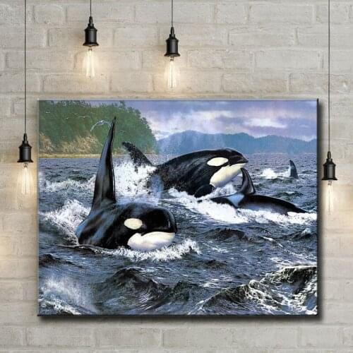 Cartoon animal dolphin sea surface scenery oil painting canvas printings printed on canvas home wall art decoration pictures