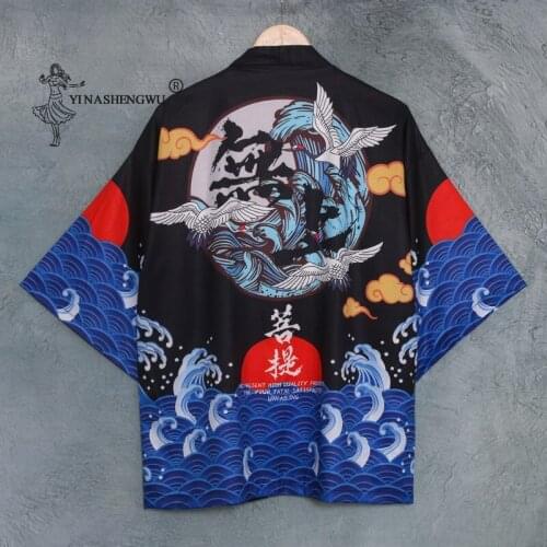 New Samurai Crane Japanese Yukata Style Kimono Haori Women Cardigan Chinese Print Coat Traditional Japan Clothing Asian Clothes