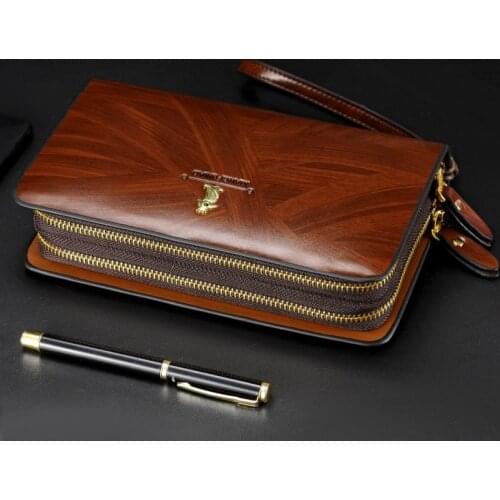 Wallet Male Clutch vintage Double Zipper Coin bag Purse Men Wallets leather Business billeteras para hombre Retro porte monnaie