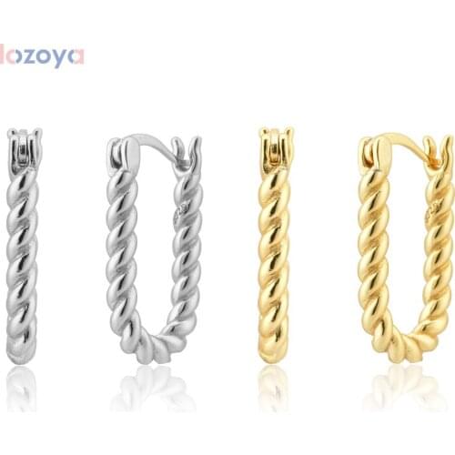 Lozoya 100% 925 Sterling Huggies Rock Silver Twist Pure Hoop Earring Rock Punk Clips Pendiente Oval New 2021 Punk Gift