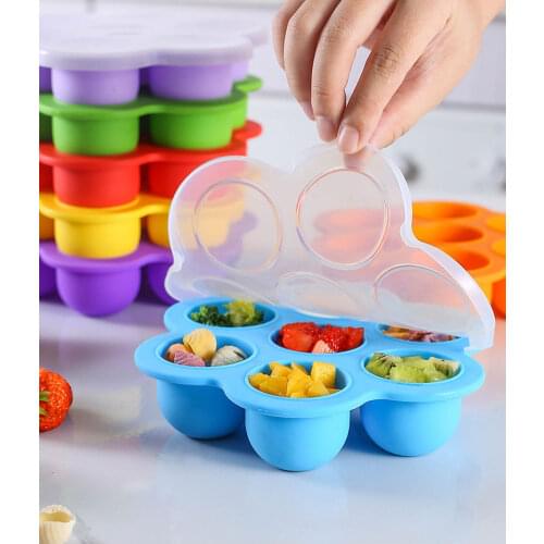 Small 7-Hole Silicone Ice Cube With Lid Silicone Baby Food Supplement Box ChildrenS Food Storage Box Sealed Crisper