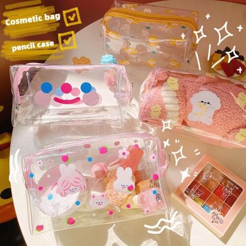 Cute Transparent Makeup Bag Portable Travel Cosmetic Bag Water Proof Large-Capacity Girl Student PVC Zipper Pencil Case