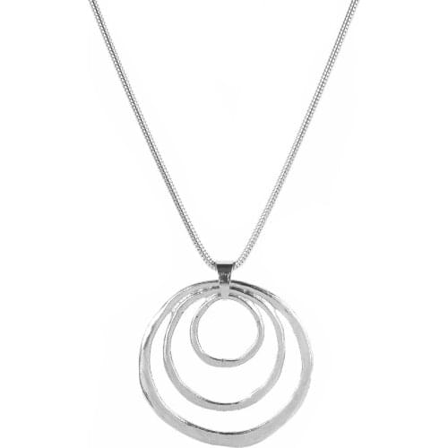 Fashion Silver Color Circle Pendant Chain Necklace for Women Vintage Statement Long Sweater Chain Necklace Jewelry