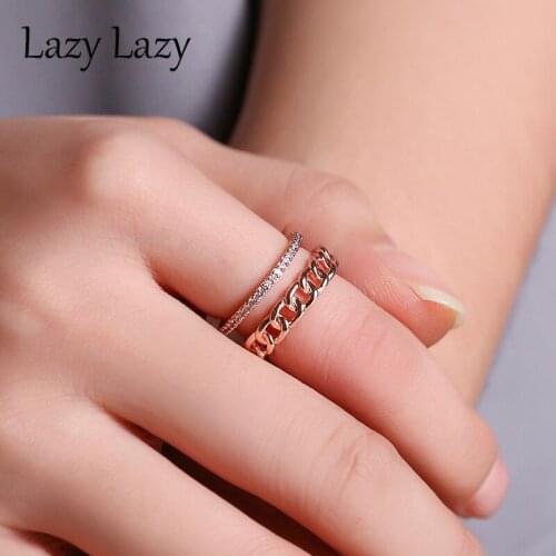 Fashion Geometric Joint Ring Gold Double Chain Design Ring for Women Personality Crystal Rings Party Women Jewelry Gifts