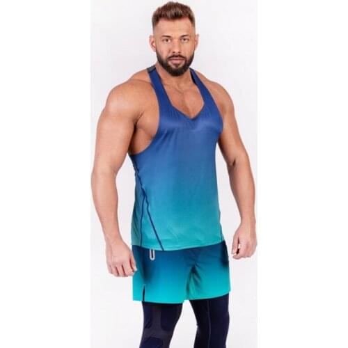 2021 New gradient Mens Tank Top Brand Body Slimming Compression Workout Sleeveless Tight Fitness Workout Muscle men sportswear
