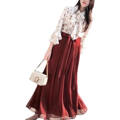 2021 New Womens Blouse Spring Summer Chiffon Shirts Fashion Two-piece Printed Chiffon Blouse + Skirts Two-piece Suit G209