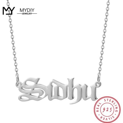 MYDIY Custom Name Necklace Gold Color 925 Stering Silver Personalized Old English INGK Chain Nameplate Necklaces For Women Gift