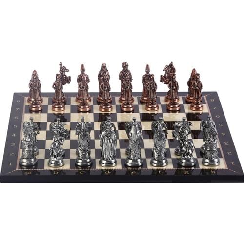 Gift Home Big size Metal Ottoman Byzantine Chess set Antique and Walnut Board