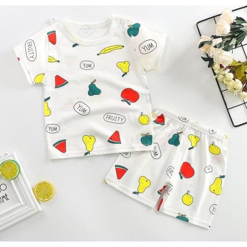 Short Sleeve Summer Girls Boys Outfits Two Piece Set Tshirt+ Pants Kids Clothes Casual Print Cotton 2PCS Sets Suit Wholesale