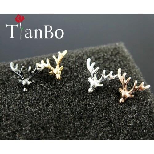 2018 Fashion Vintage Cheap Original Design Stud Earrings Wholesale Punk Retro Bronze Animal Deer Head Deer Antler Earrings Woman