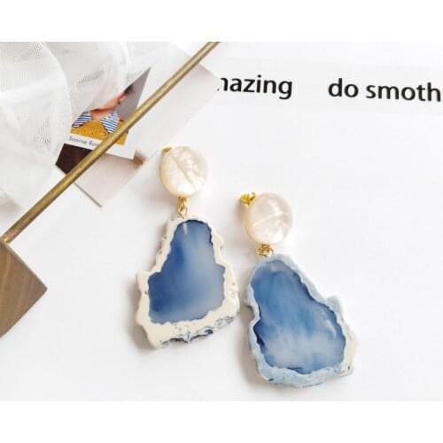 Sweet blue stone dangle drop earrings statement earrings Bijoux Jewelry Accessories for woman girl