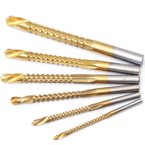 6Pcs/set 3-8mm Titanium Coated HSS Drill Bit Electric Drill Wood Hole Grooving Drill Saw Carpenter Woodworking Tools