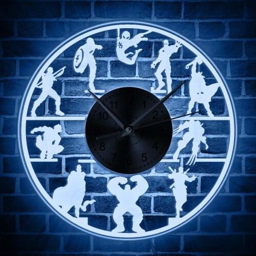 Superhero Themed LED Decorative Wall Clock Theater Fictional Characters Wall Watch Kid Room Art Decor Unique Gift To Film Lover
