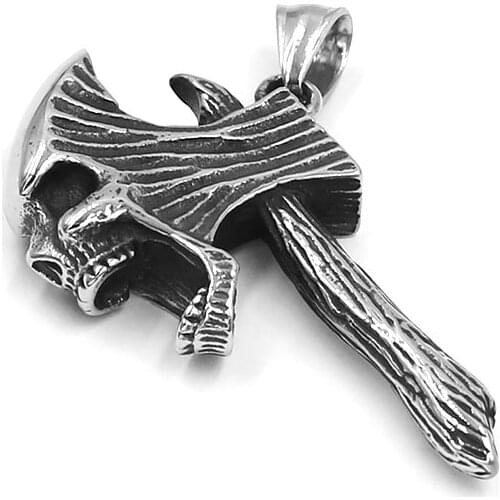 Thor Hammer Axe Pendant Stainless Steel Pendant Necklace Classic Norse Viking Skull Axe Biker Mens Pendant SWP0594