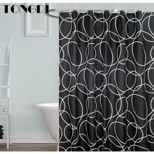 TONGDI Shower Curtain Waterproof Eco-friend Modern Black Elegant Circle Pattern Quick-drying Printing For Bathroom Washroom Home