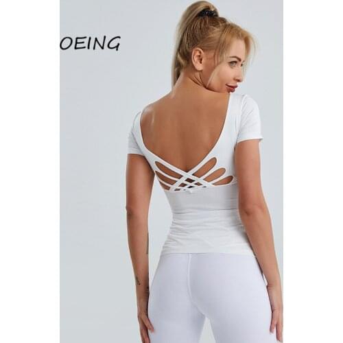 Open Back Top Workout Tops for Woen Crop Top Women Yoga Shirts Women Short Sleeve Fitness Running Activewear Tops