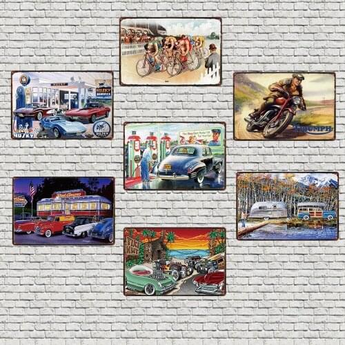 Vintage Gas Station Poster Shabby Chic Metal Painting Retro Car Tin Sign Wall Bar Garage Home Art Decor 30X20CM DU-4486A