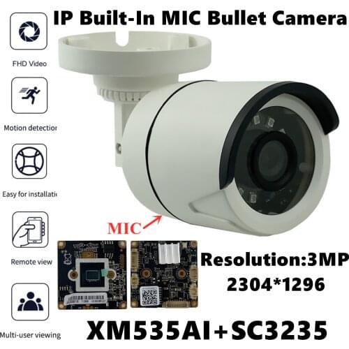 Integrate MIC 3MP XM535AI+SC3235 IP Bullet Camera Audio Low illumination 2304*1296 Infrared IRC CMS XMEYE ONVIF P2P Cloud