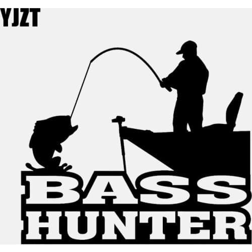 YJZT 15CM*13.2CM Bass Hunter Fishing Vinyl Decal Car Sticker Hunting Angler Black/Silver C24-0635