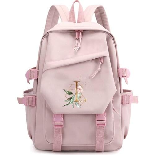 Fashion 26 Letter Backpack for Girls School Student Bag Large Capacity Pink Laptop Bag Travel Mochilas Women Bag Casual Rucksack