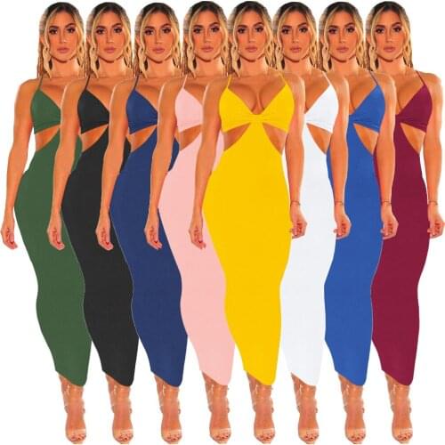Sexy Bra Backless Bodycon Dress Women 2021 Summer Solid Maxi Dresses Spaghetti Strap Long Sundress Casual Vacation Clothings