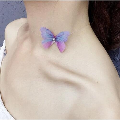 Fishing Line Necklaces For Women 3D Butterfly Stealth Pendant Necklace Choker Collier Femme Neck Decoration Retro Jewelry Gifts