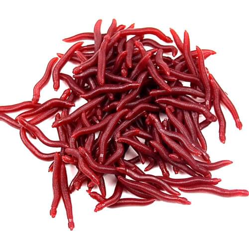 100Pcs/lot 3.5cm Simulation Earthworm red Worms Artificial Fishing Lure Tackle Soft Bait Lifelike Fishy Smell Lures Red QY01