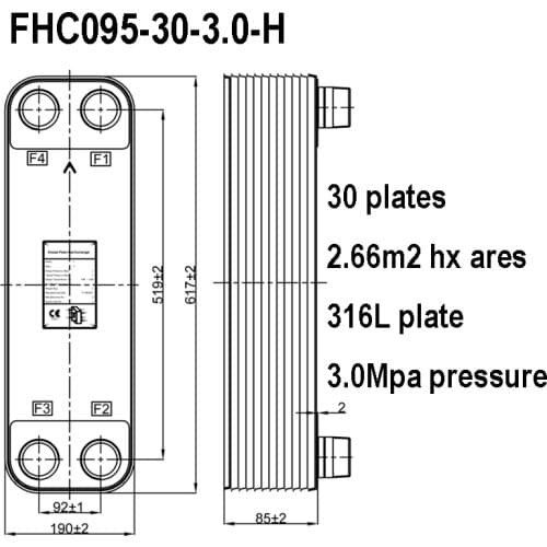 2.66m2 heat exchanger areas 30 plates 316L stainless steel Plate Heat Exchanger