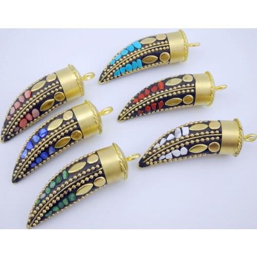 2 PCS--KONMAY 7.0mm Chili Pepper Big Necklace Pendant with Natural Stones Inlayed-PED01