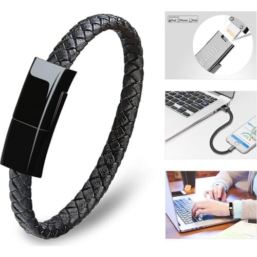 2 Pcs Portable Usb Leather Sports Bracelet Quick Charger Cable Adapter for Apple Phone 5/6/7 Plus Date Line