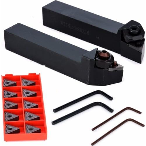 2pcs WTJNR2020K16/WTJNL2020K16 Boring Bar Turning Tool Holder + 10pcs TNMG160408-HS LF6018 Carbide Inserts with Wrenches