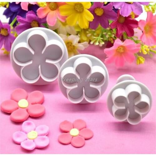 3Pcs Flower Plunger Cookie Cutter DIY Blossom Flower Cake Fondant Cake Mold