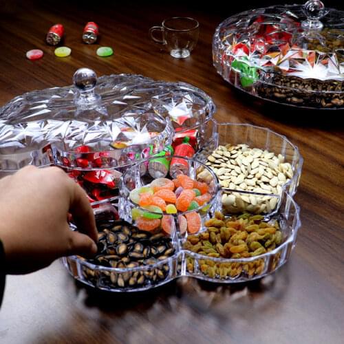 5 Grids 6 Grids Platters and Trays Fruit Plate Dishes Dessert with Cover Transparent Candy Dry Fruit Snacks Tray Dessert Plate