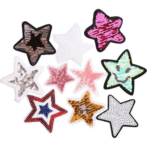 5 Pcs Sequined stars Decorative Patch icon Embroidered Applique Patches For DIY Iron on Badges Stickers on backpack,the clothes