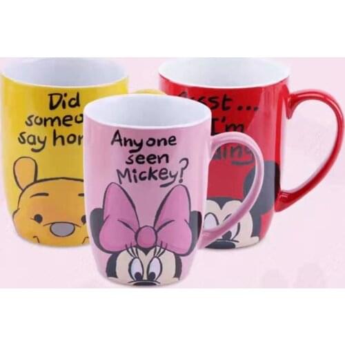 500mL Disney Mickey Minnie Winnie Pooh Cartoon Ceramic Water Cup with Handle Coffee Milk Mug Home Office Cups Women Girl Gift