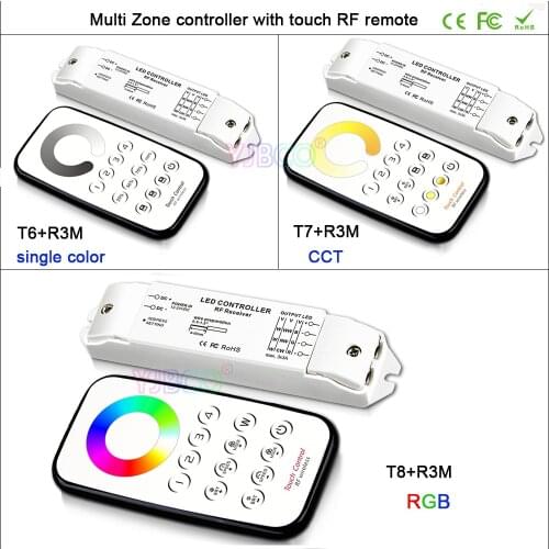 BC Multi Zone control led dimming/CCT/RGB Max 3*3A RF wireless remote + Receiver controller for LED Strip Light,DC12V-24V