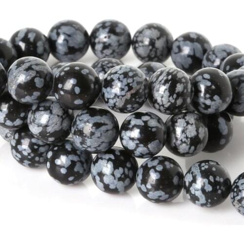 4 6 8 10mm NiceBeads Snowflake Obsidian Stone Beads Round Natural Stone Beads For Bracelet Necklace Jewelry Making DIY Beads