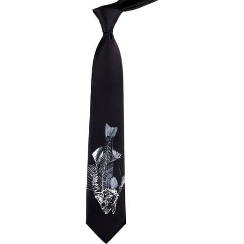 Free shipping New male mens necktie Original design fun creative black fish bone print tie women retro casual trend personality