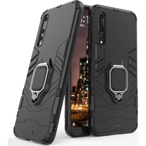 Hybrid Magnetic Armor Case With Finger Ring Kickstand Shockproof Dual Layer Soft Rubber & Hard PC Back Cover For Huawei P20 Pro