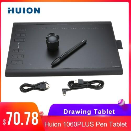 Huion Graphic Drawing Tablet 5080 LPI Micro USB New 1060PLUS with Memory Card 12 Express Keys Digital Painting Rechargeable Pen