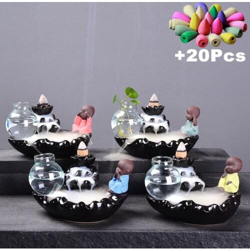 The Little Monk Incense Burner Ceramic Hand Made Ceramic Holder Water Planting Home Office Decor Fish Tank With 20Cones Gift
