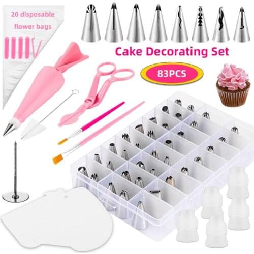 83PCS/Set Pastry Nozzles Sets And Coupler Icing Piping Tips Stainless Steel Rose Cream Bakeware Cupcake Cake Decorating