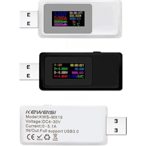 KWS-MX19 Colorful Screen USB Detector Voltmeter Ammeter USB Tester Voltage Current Power Capacity Meter Monitor