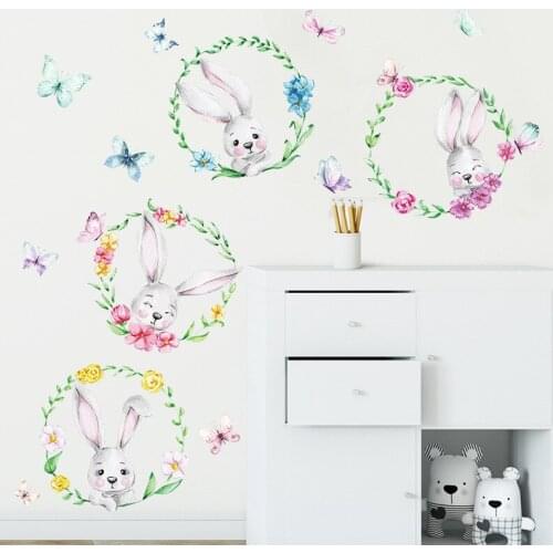 Cute garland bunny wall stickers for nursery children kids room wall decor removable pvc wall decals home decor wallpapers diy