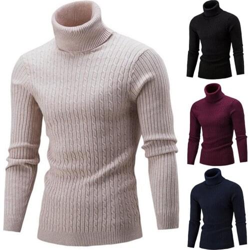 Men pull homme 2019 Turtleneck Solid Color Long Sleeve Knitted Sweater Pullover Top Men Sweater Solid Color водолазка мужская