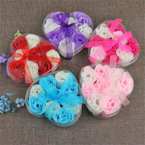 Rose Soap 9Pcs Scented Rose Flower Petal Bath Body Soap Wedding Party Gift Best Decoration Case Festival Box