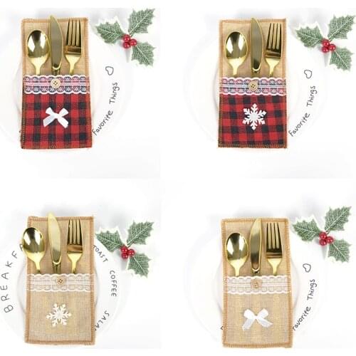 2pcs Christmas Cutlery Cover Natural Jute Burlap Cutlerys Holders Packaging Fork And Knife For Wedding Party Decoration 10*20cm